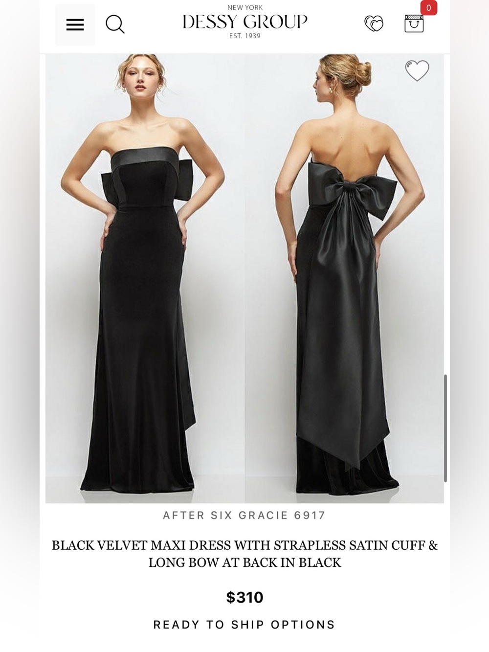 After Six Black Strapless Velvet Gown with Dramatic Satin Back Bow